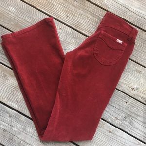EUC Tilt Red Velour Low Rise Flares